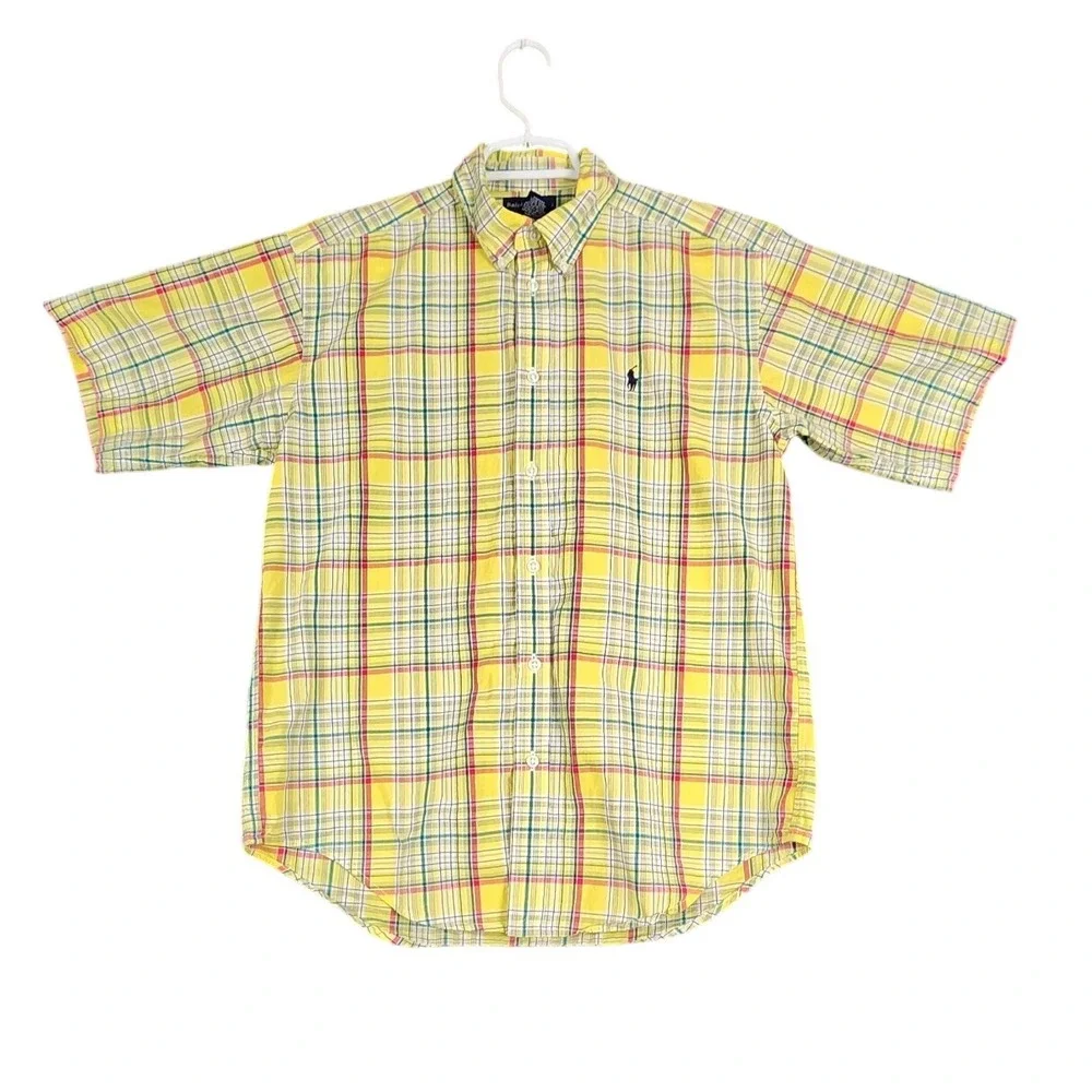 Ralph Lauren Plaid Shirt XL (20) Yellow Red‎ Green Short Sleeve Button Down